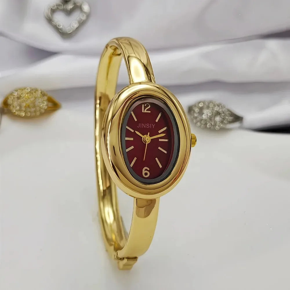 Luxury Gifts Gold Quartz Watch Famous Brand Women Bracelet Watches Fashion Oval Bathtub Shaped Wristwatches Dropshipping Clock