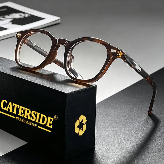 CATERSIDE Fashion Men's Round Anti Blue Light Glasses High-Quality Tr-90 Ultra Light Eyeglass Frame Women's Holiday Gift Glasses