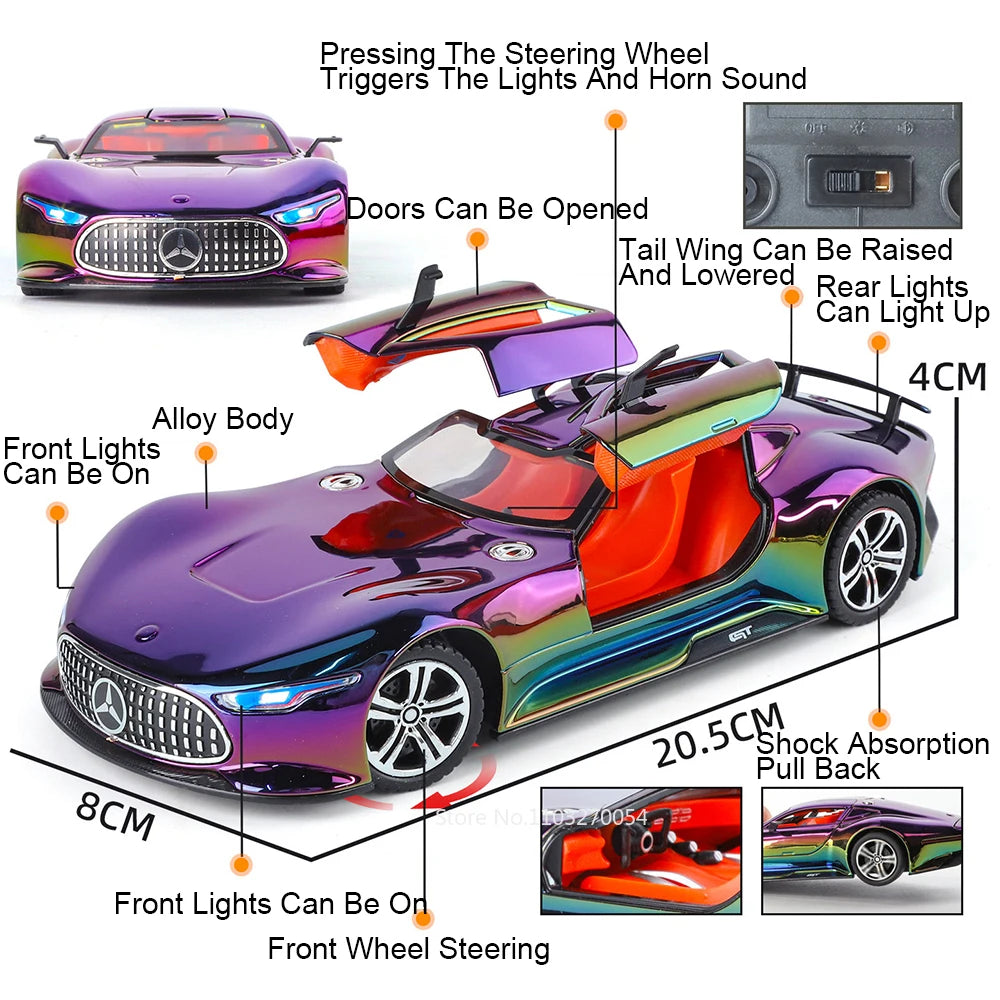 1:24 PAGANI Huayra Dinastia Vision GT Car Toy Diecast Alloy Model Doors Opened Sound Light Pull Back Sportcar for Boy Adult Gift