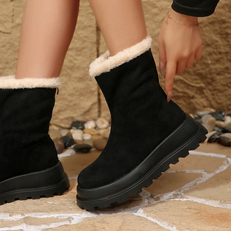 Thick Bottom Long Plush Snow Boots Women Plus Size 42 Faux Suede Platform Ankle Boots Woman Zipper Non Slip Warm Winter Botas