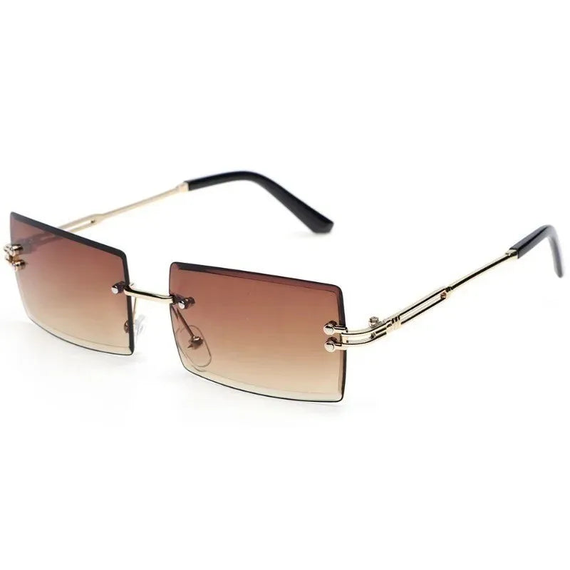 2PCS Men's and Women's Universal Anti Glare Frameless Square Fashion Glasses Small Frame Metal Frame Suitable for Driving