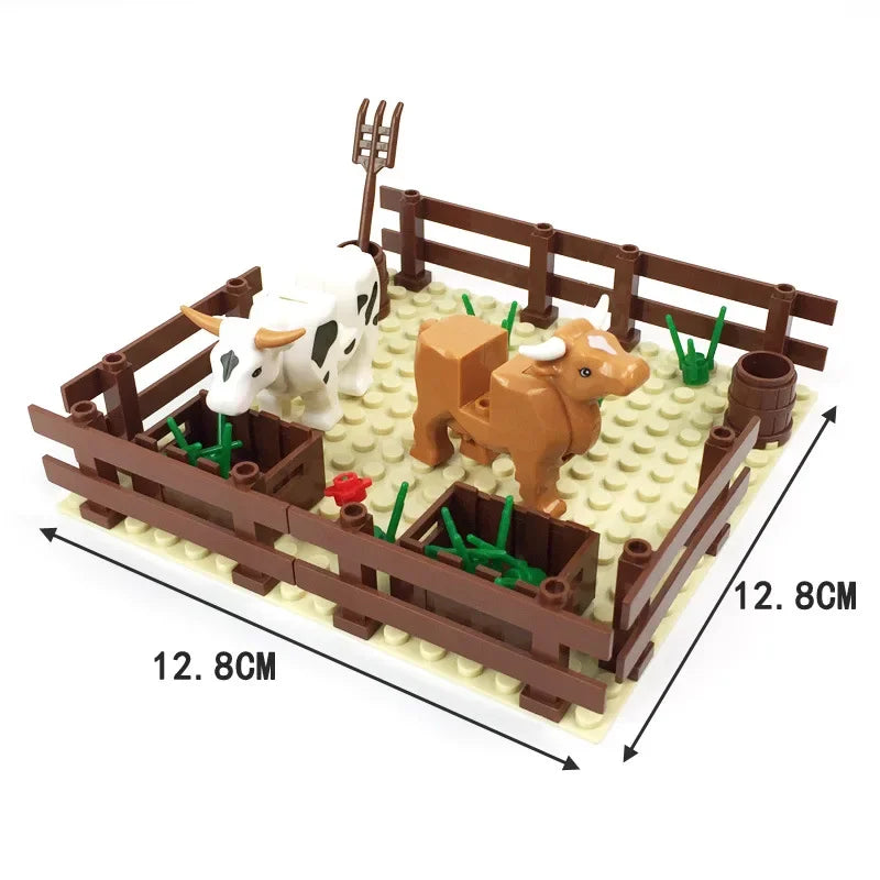 DIY Farm Building Blocks Set Cattle Pen Pig Shed Chicken Horse Panda MOC Scene