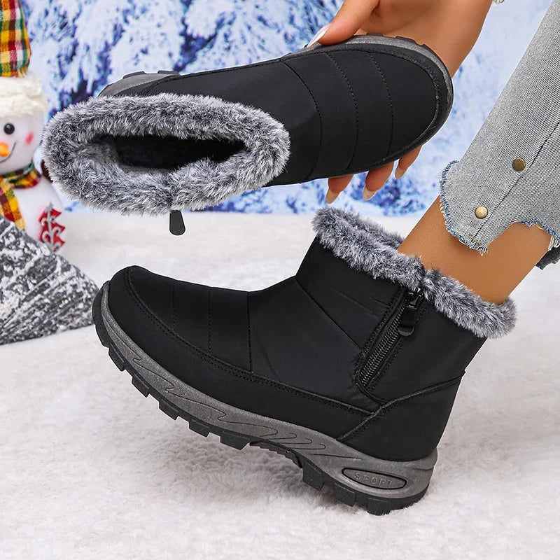 Thicken Plush Waterproof Snow Boots Women 2025 Non Slip Zipper Platform Winter Boots Woman Fleece Lining Warm Ankle Booties 43