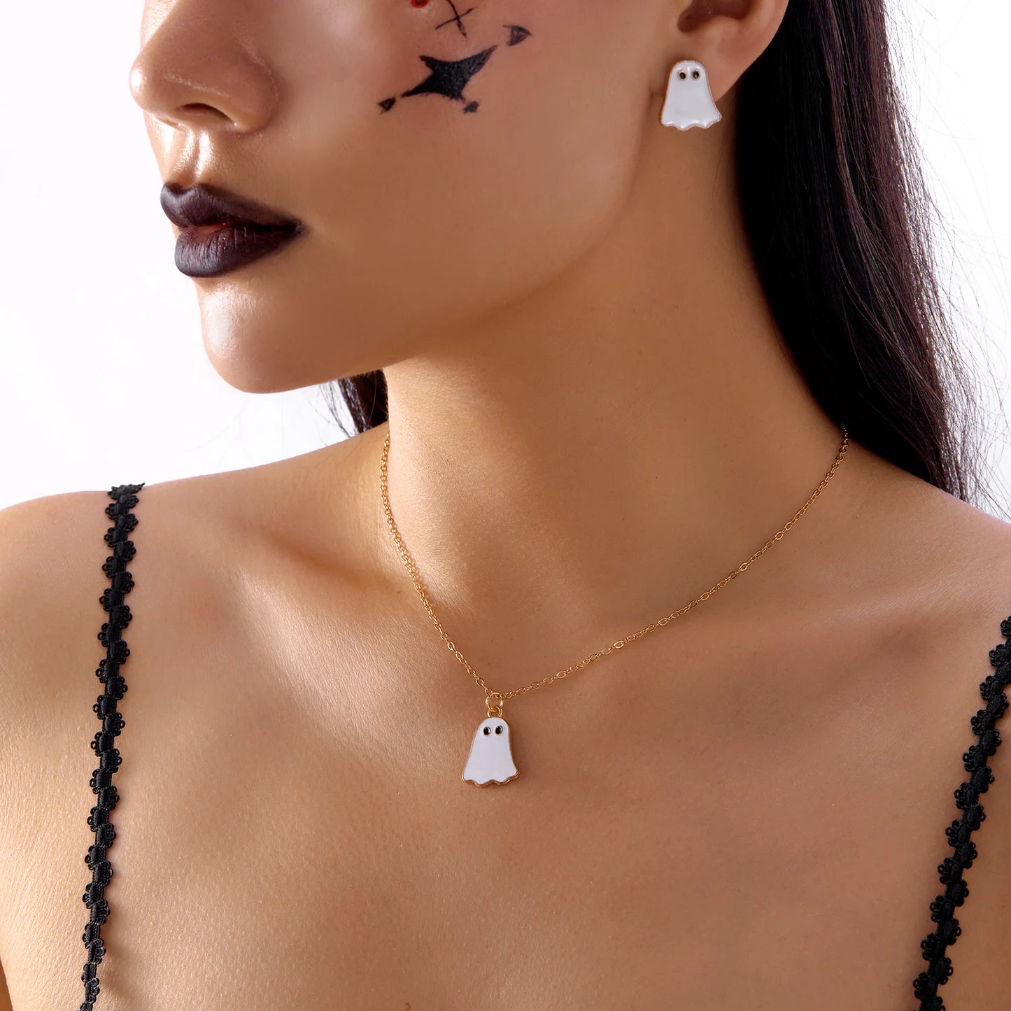Cartoon Halloween Ghost Pendant Necklace Earrings for Women Funny Monster Cute Ghost Cosplay Party Accessories Punk Jewelry Sets