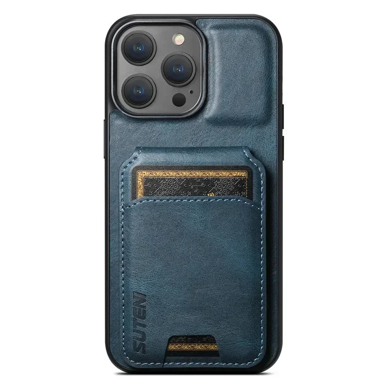 Blue Leather Wallet Phone Case Card Hold Magnetic Cover iPhone 16-11 Pro Max