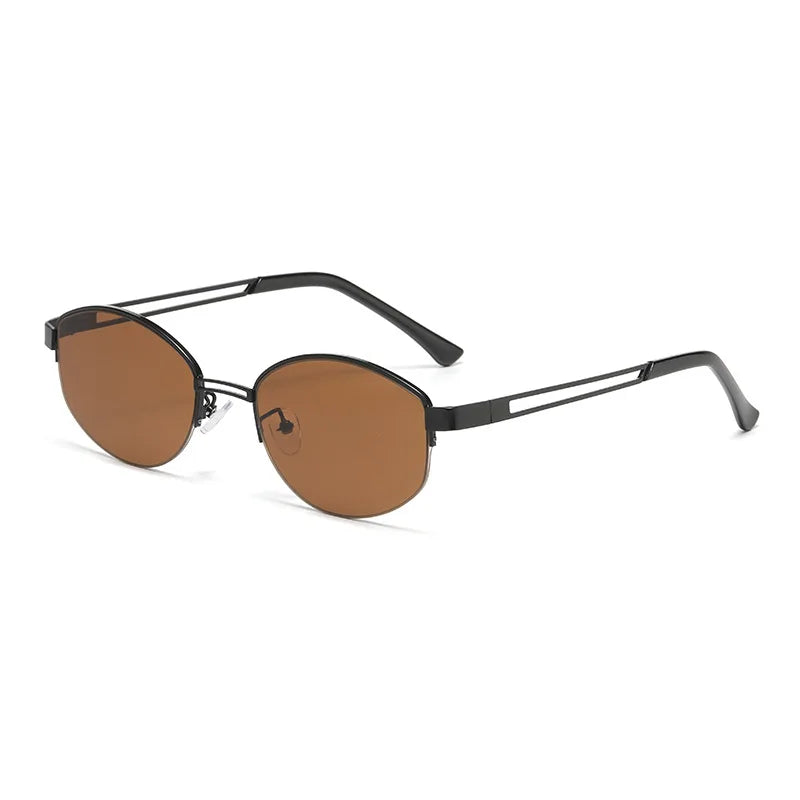 JNPCXI New Ins Popular Fashion Oval Sunglasses Women Vintage Semi-Rimless Clear Ocean Lens Shades UV400 Eyewear Men Sun Glasses