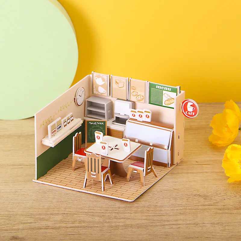 Paper 3d Children's Puzzle Toys Girl Room Shop Handmade DIY Children's Three-dimensional Puzzle Educational Toys Coffee Shop