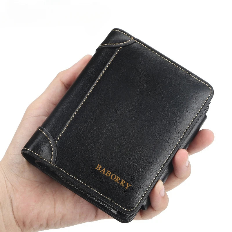 Luxury PU Leather Men's Wallet Zipper Short Vintage Card Holder Large Purse