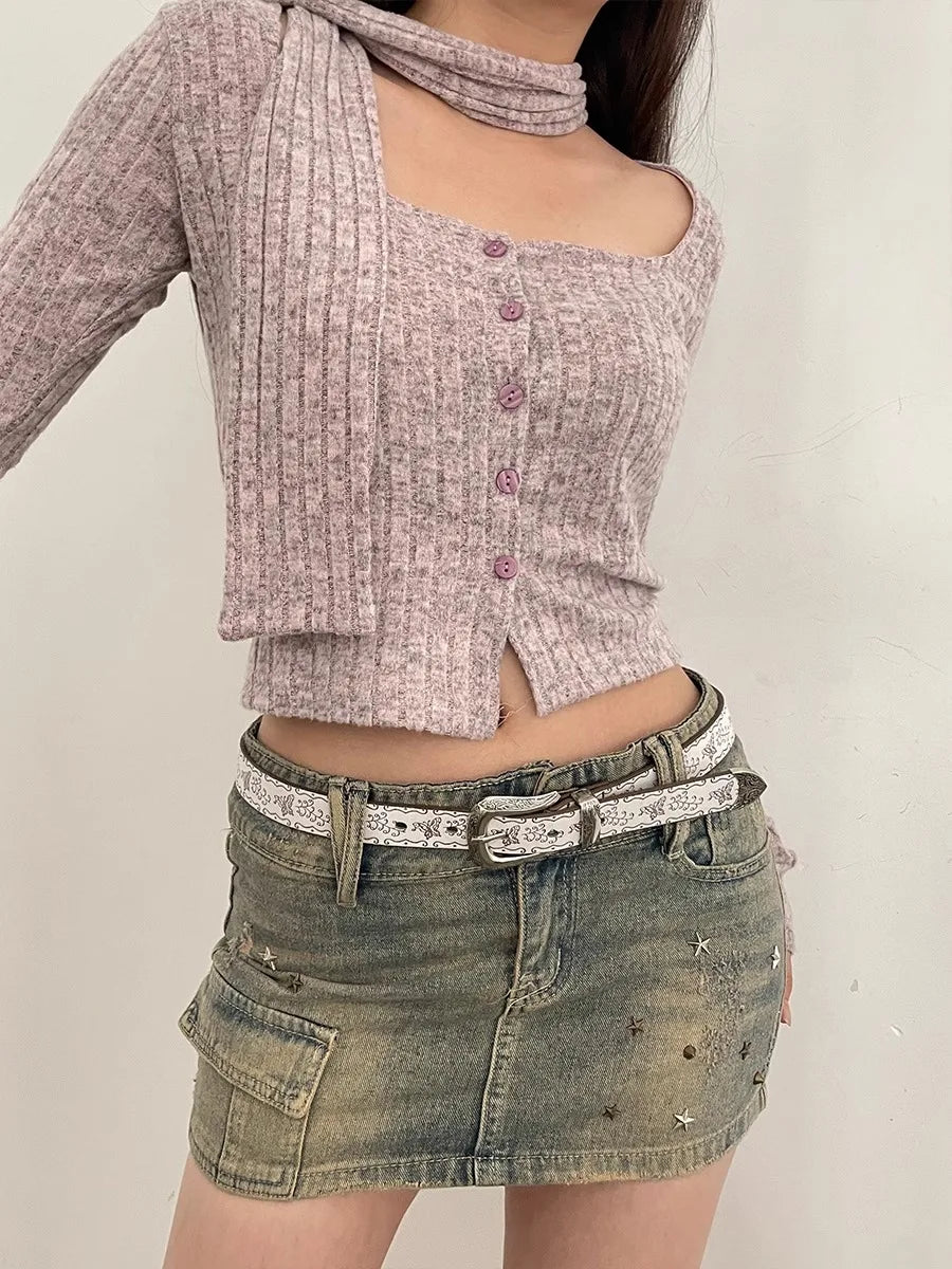 N Retro Y2K White Belt Women 2024 New Jeans With Korean Version Of The Waist Belt Design