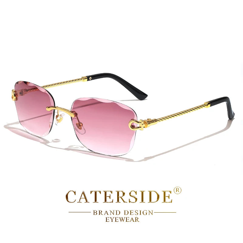 CATERSIDE Retro Sunglasses Men Brand Designer Rimless Gradient Lens Women Sun Glasses Shades Ladies Fashion Party Eyeglasses