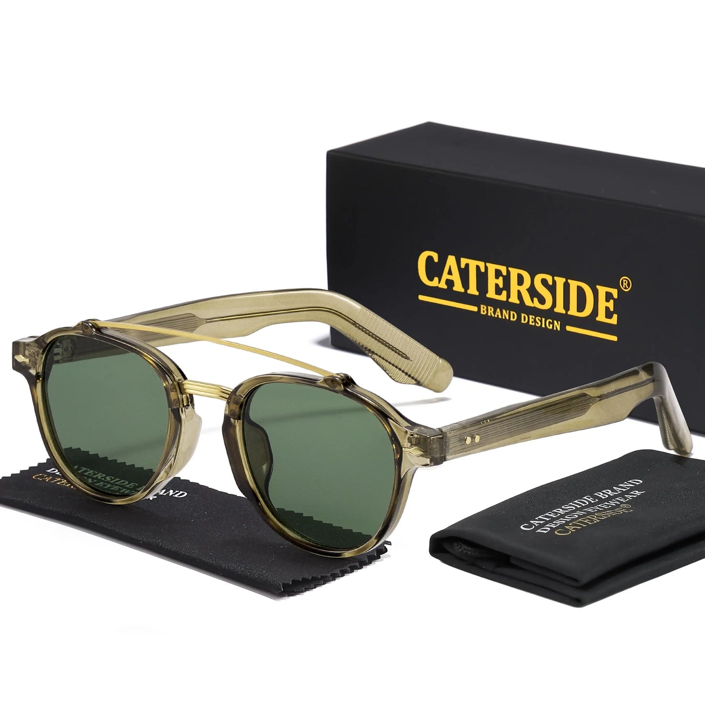 CATERSIDE New RetroPilot Men's Round Sunglasses Classic Double Bridge Design Sun Glasses Women's Outdoor Travel Glasses UV400