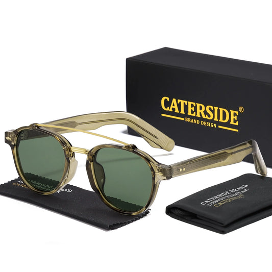 CATERSIDE New RetroPilot Men's Round Sunglasses Classic Double Bridge Design Sun Glasses Women's Outdoor Travel Glasses UV400