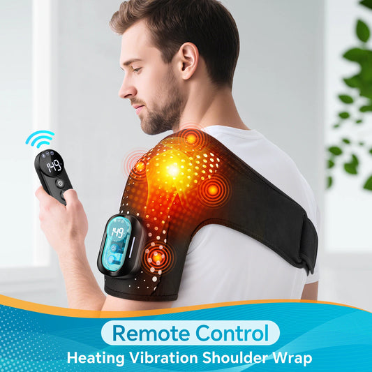 Shoulder Massager with Remote Control ,Cordless Heating, 4 Motors Vibration Massage,Timer Hot Compress Shoulder Pad Muscle Relax