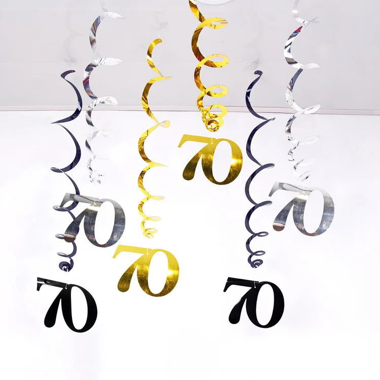 6pcs/set Spiral 18 21 25 30 40 50 60 70 80 90 Years Birthday Swirls Hanging Ornament Birthday Hanging Garland Party Decoration