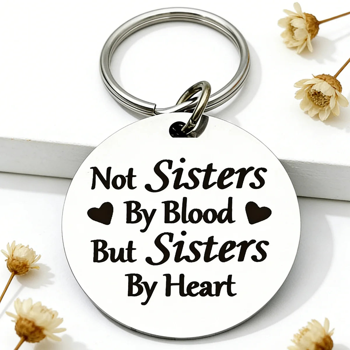 Sisters By Heart Engraved Keychain - Perfect Gift for Best Friend Soul Sister