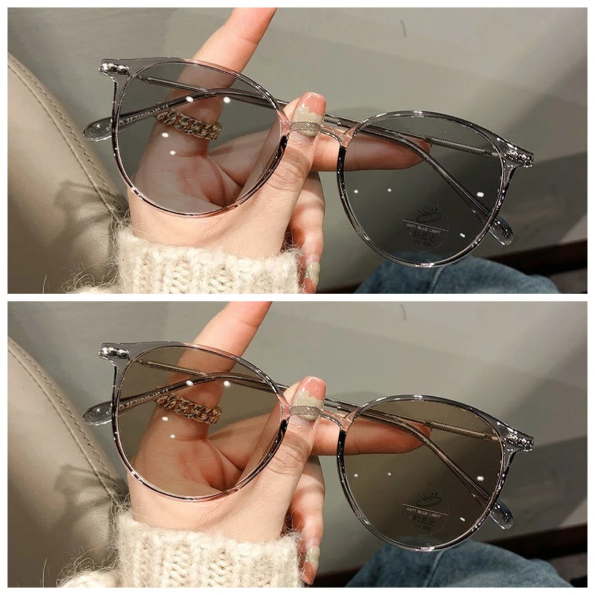 2PCS Photochromic Anti Radiation Metal Computer Glasses Anti Blue Light Eyeglasses for Women/Men