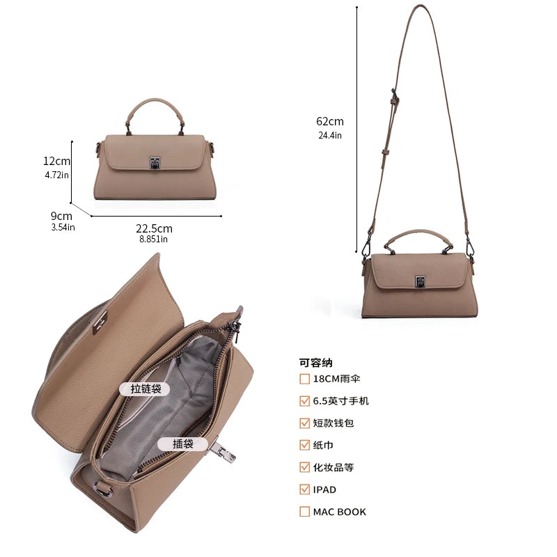 Genuine Leather Top Handle Crossbody Bag for Women Small Togo Leather Shoulder Bag 2026 New Designer Style Mini Handbag