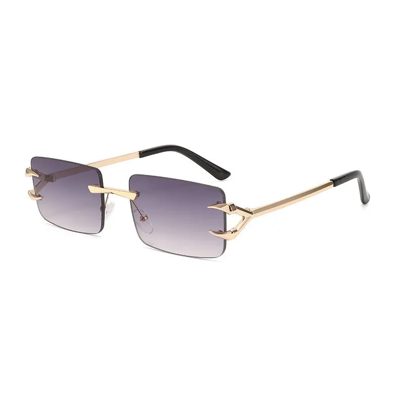 2PCS European and American Retro Gradient Frameless Sunglasses for Men New Trend Boxy Sunglasses for Women UV Resistant