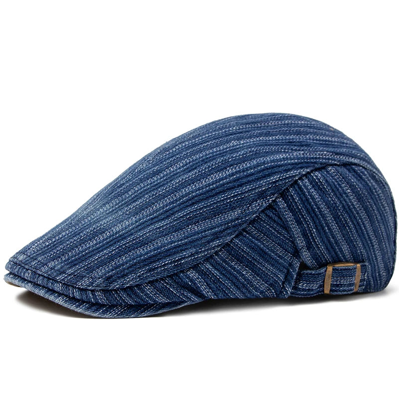 Men Women Berets Fashion Stripes Jeans Newsboy Hat Summer Cotton Soft Top Sun Caps Outdoor Casual Forward Cap Peaked Beret Boina