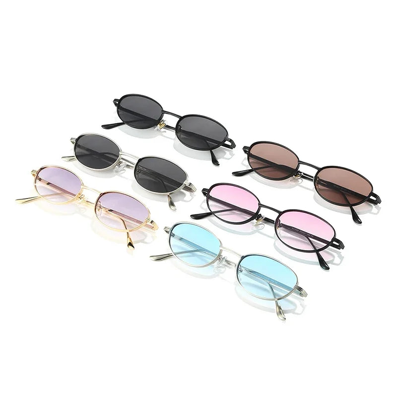 JNPCXI New Vintage Oval Metal Women Sunglasses Shades UV400 Fashion Gradient Blue Shades UV400 Men Punk Sun Glasses