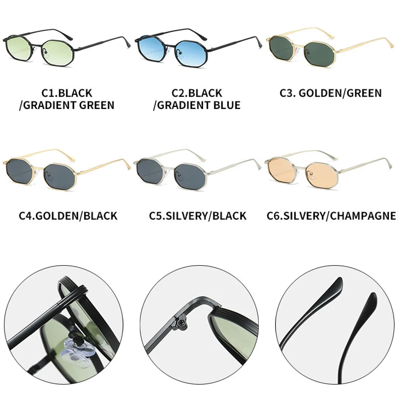 JNPCXI New Fashion Polygon Metal Square Sunglasses Women Retro Blue Green Gradient Shades UV400 Men Sun Glasses