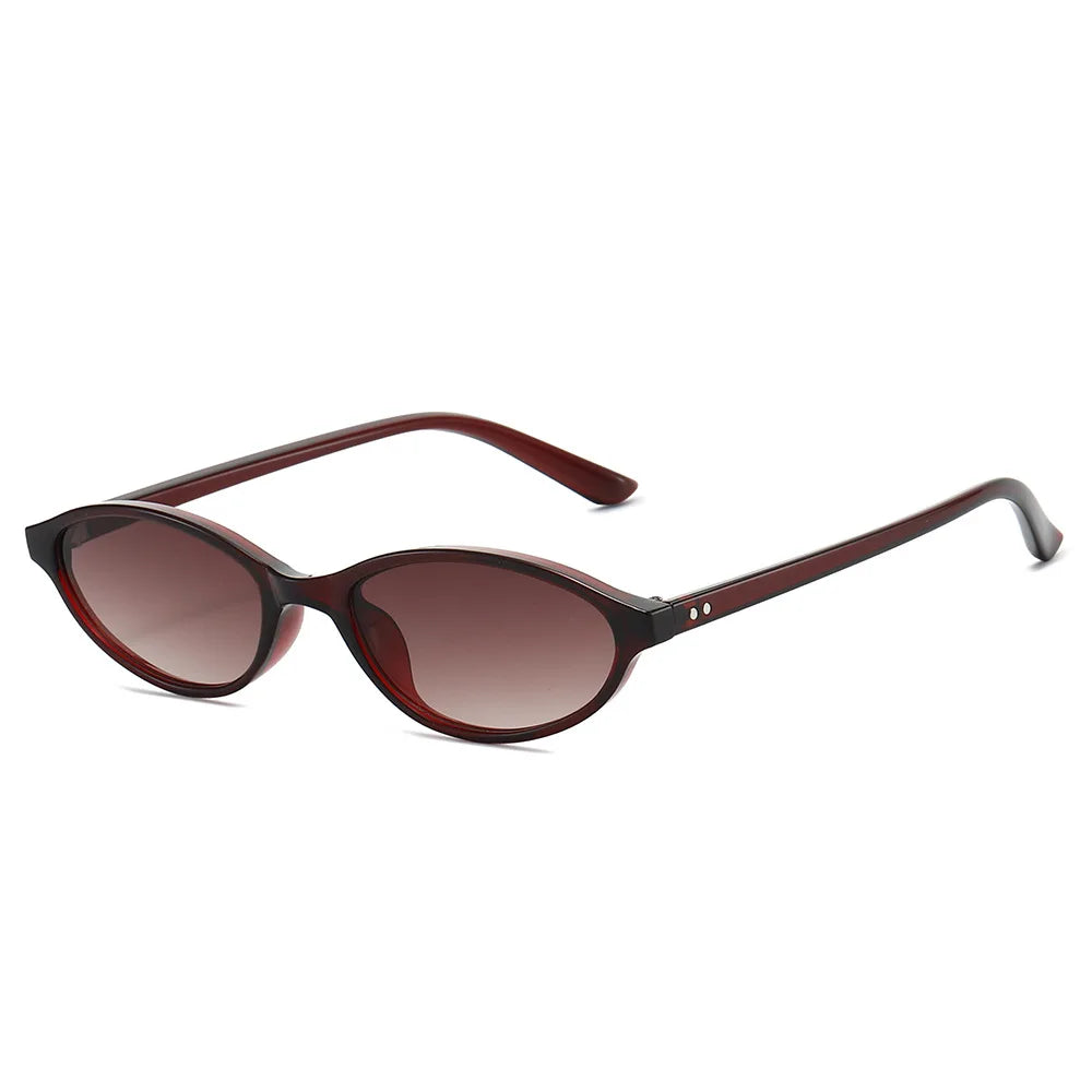 JNPCXI New Fashion Small Oval Sunglasses Women Gradient Shades UV400 Retro Rivets Trending Men Punk Sun Glasses