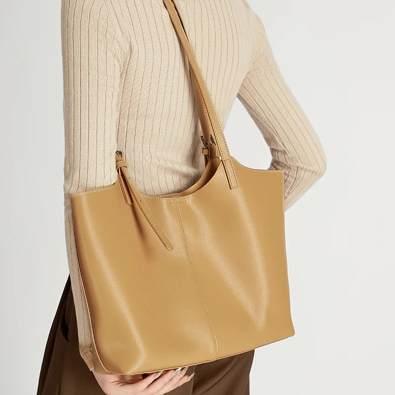 Genuine Leather Tote Bag for Women Large Capacity Cowhide Shoulder Bag Patchwork Commute Handbag Luxury Designer Bag