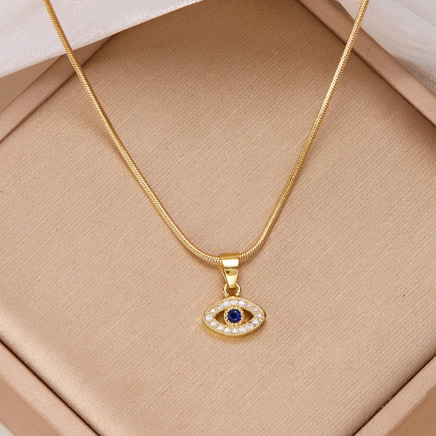 Blue Zircon Lucky Evil Eye Pendant Necklace for Women Fatima Hand Turkish Eye Clavicle Chains Female Choker Wedding Jewelry Gift
