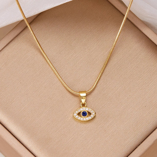 Blue Zircon Lucky Evil Eye Pendant Necklace for Women Fatima Hand Turkish Eye Clavicle Chains Female Choker Wedding Jewelry Gift