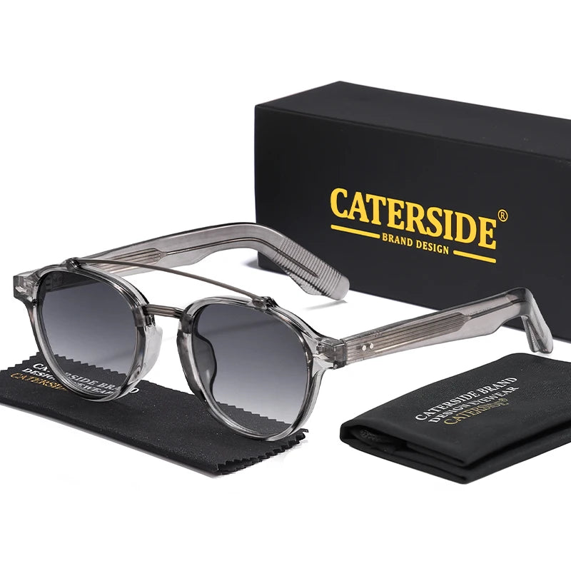 CATERSIDE New RetroPilot Men's Round Sunglasses Classic Double Bridge Design Sun Glasses Women's Outdoor Travel Glasses UV400