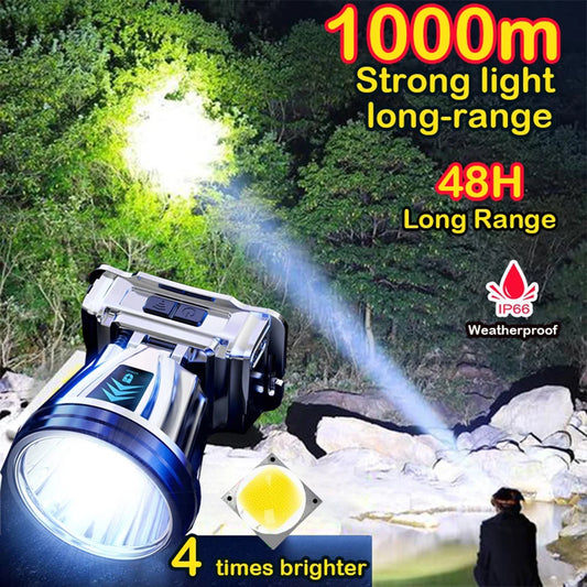 1000m High-beam Headlight Flashlight, rechargeable waterproof Emergency Headlamp