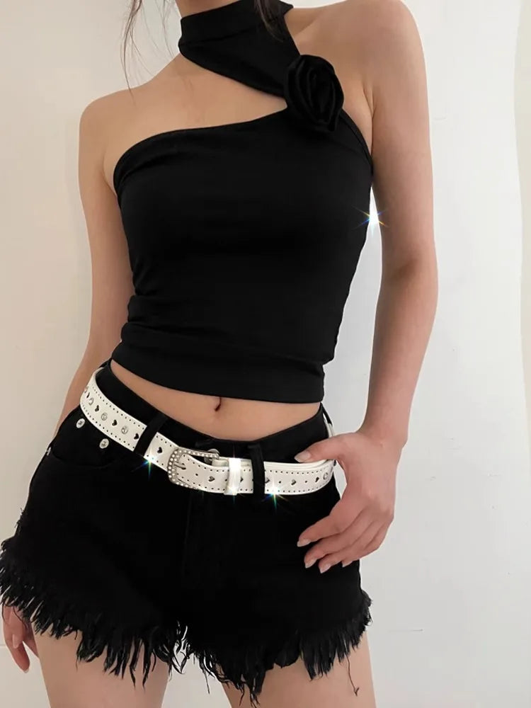White Y2K Belt Female Rhinestone Pink Lovely New Millennium Spice Girl Belt Tie-In Korean Version Decoration Trend