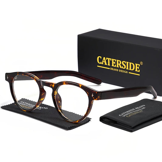 CATERSIDE New Fashion Round Men's Eyeglass Frame Brand Design Pin Core Glasses Women's Anti Blue Light Decorative Glasses