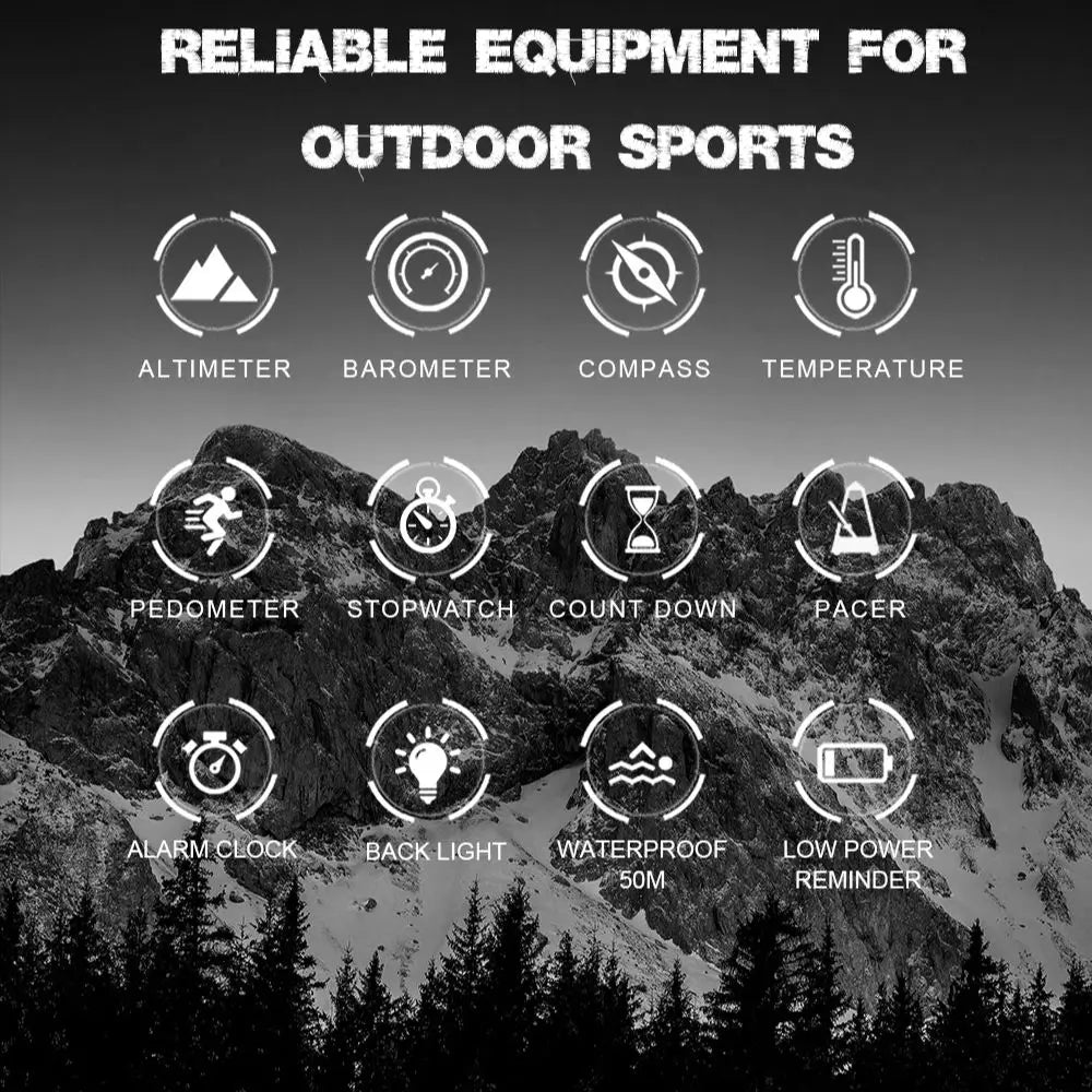 NORTH EDGE APACHE-46 Men’s Digital Sport Watch Altimeter Barometer Compass WR50M