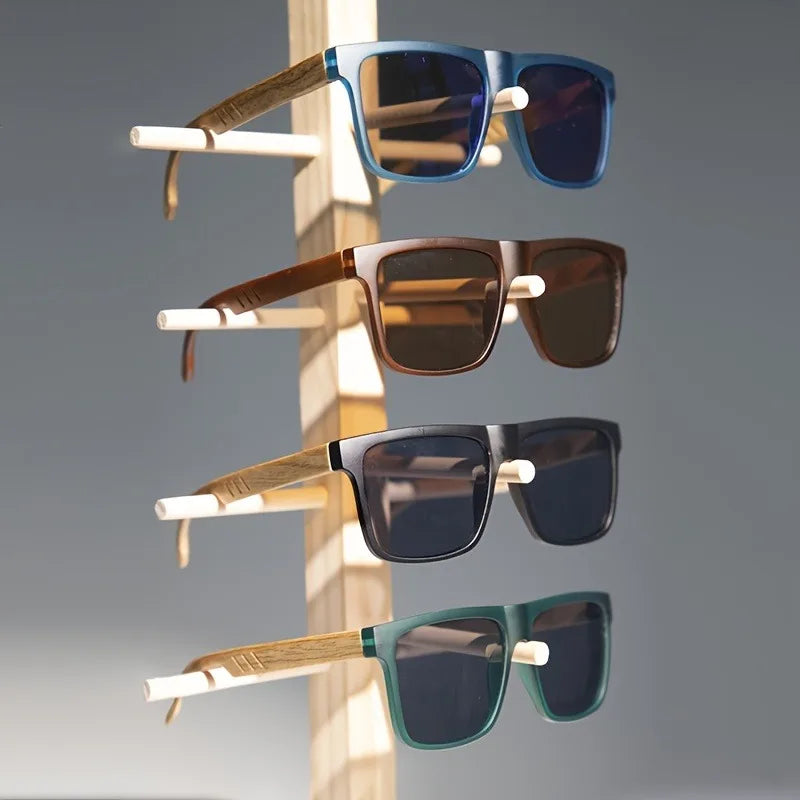 Wood Grain Spring Hinge Sunglasses Classic Retro Square Frame UV400 Unisex Comfort Fit for Daily Casual Wear