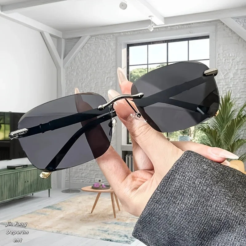 2pcs Men's Frameless Fashion Glasses  Lightweight and Durable Design Suitable for Driving and Daily Wear