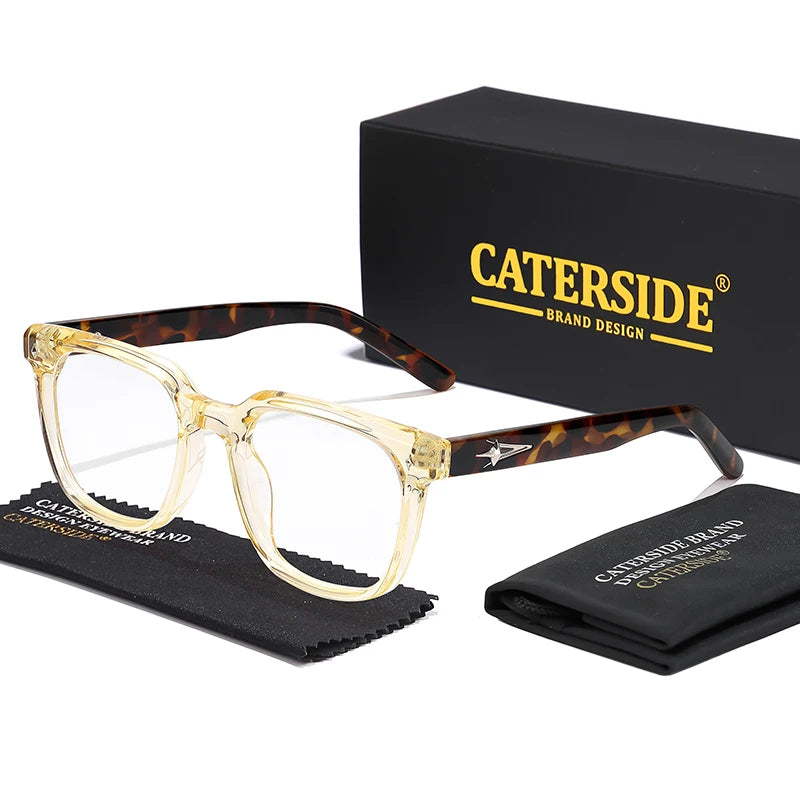 CATERSIDE Flat Light Glasses Men Brand Design TR90 Square Frames Eyewear Women Business Minimalist Fashion Transparent Lens