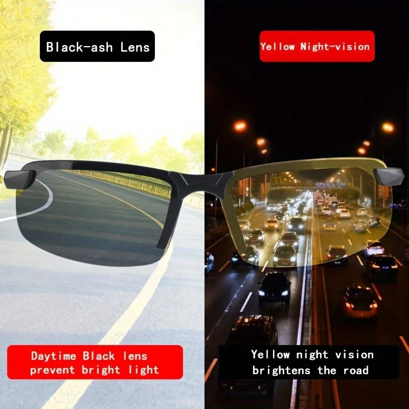 Night Vision Glasses for Women Men Fashion Semi Rimless Driver Anti-Glare Goggles Glasses for Night Driving
