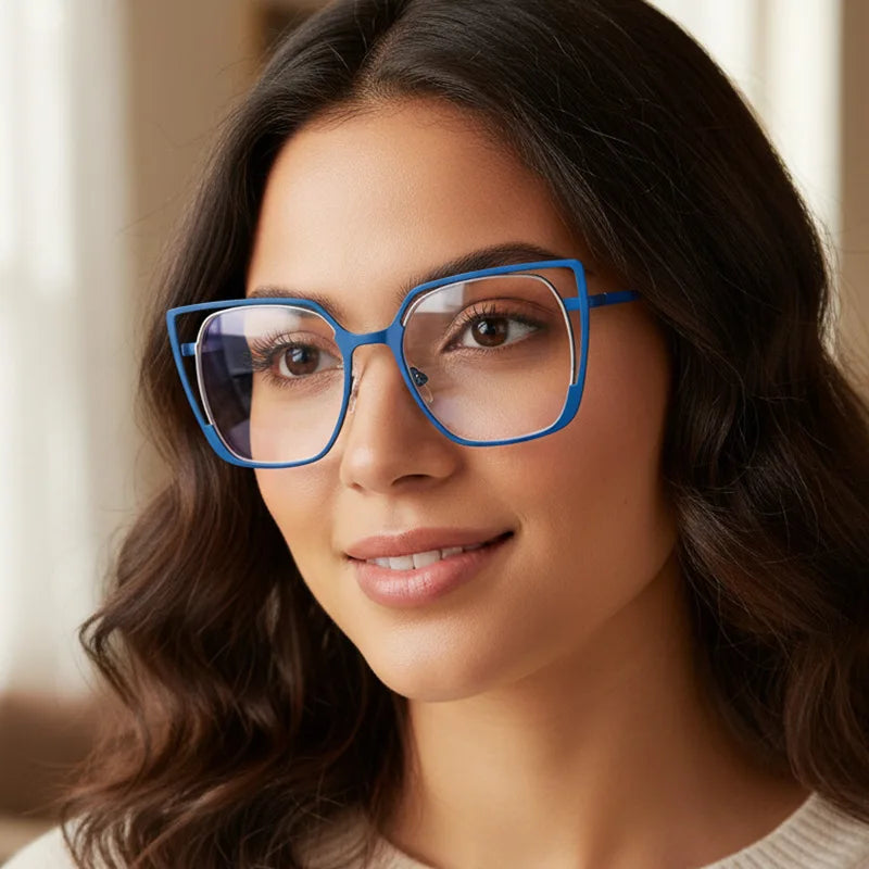 JNPCXI New Square Hollow Out Large Frame Flat Mirror 2026 New Anti Blue Light Fashion Glasses Frame