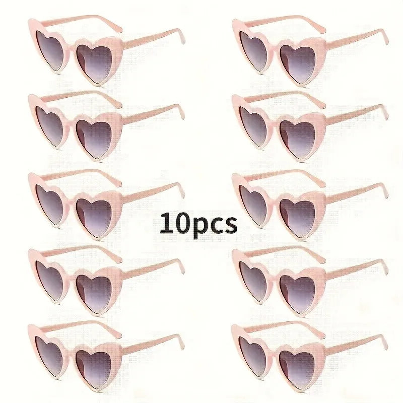 10pcs Chic Heart-Shaped Fashion Glasses -  White Frame with Gray Lenses，Perfect for Weddings, Parties & Photo Props