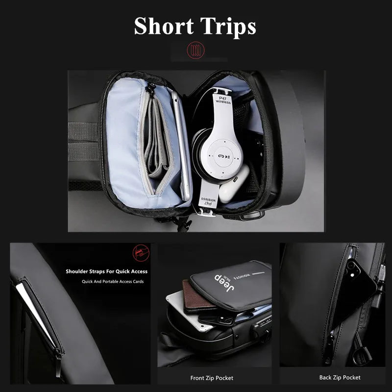 JEEP BULUO Men Chest Sling Bag Crossbody Shoulder Bag Travel Pack Anti-theft Bag