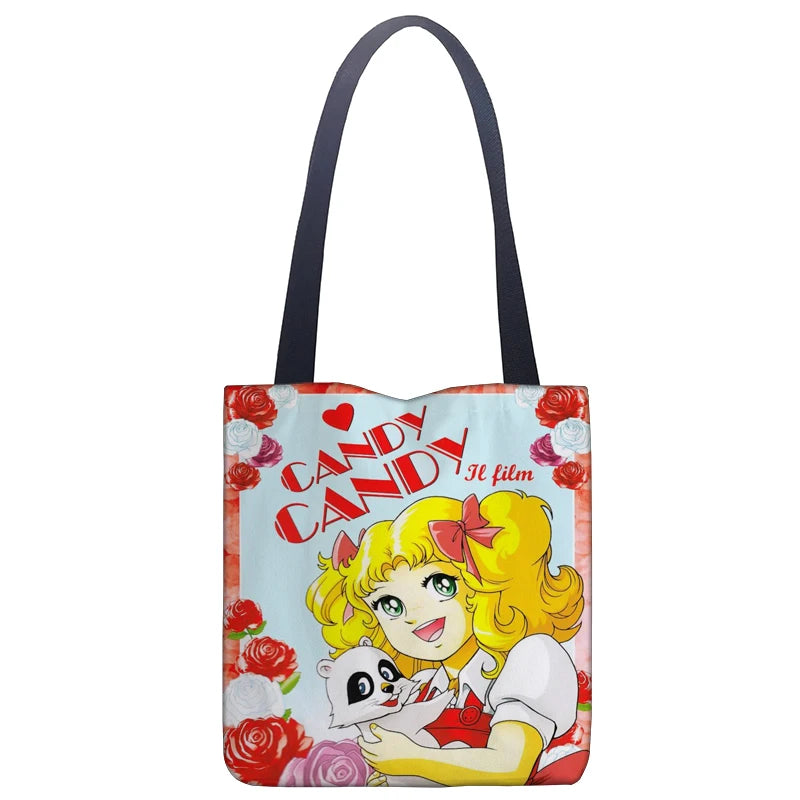 Cartoon Candy Handbag Women Linen Totes Underarm Handle Bag Lady Shop Travel Bag