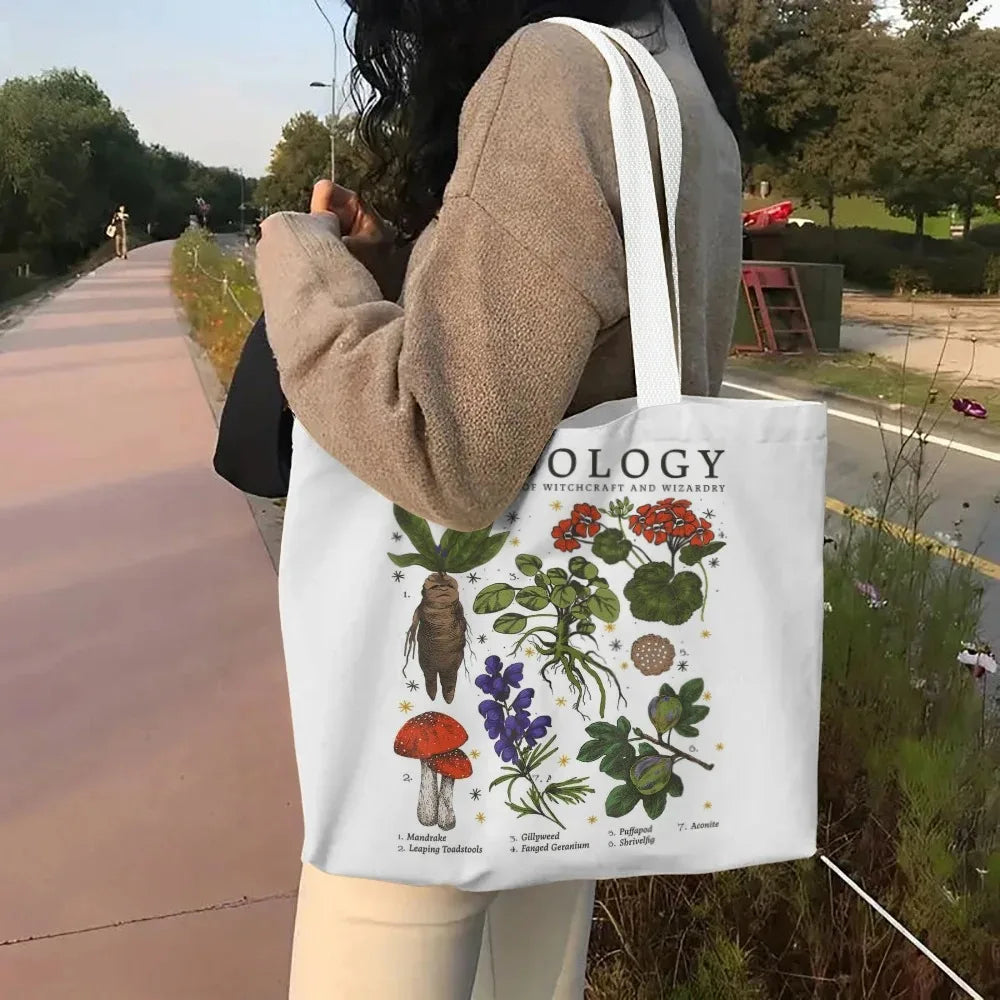 Mushroom Tote Bag, Cotton Cloth Shoulder Shopper Bags Cute Cartoon Women Handbag