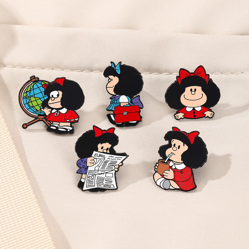 5 Pcs Animation Mafalda Individuality Brooch Cute Character Enamel Pin Backpack Clothing Jewelry Metal Badge Accessories Gift