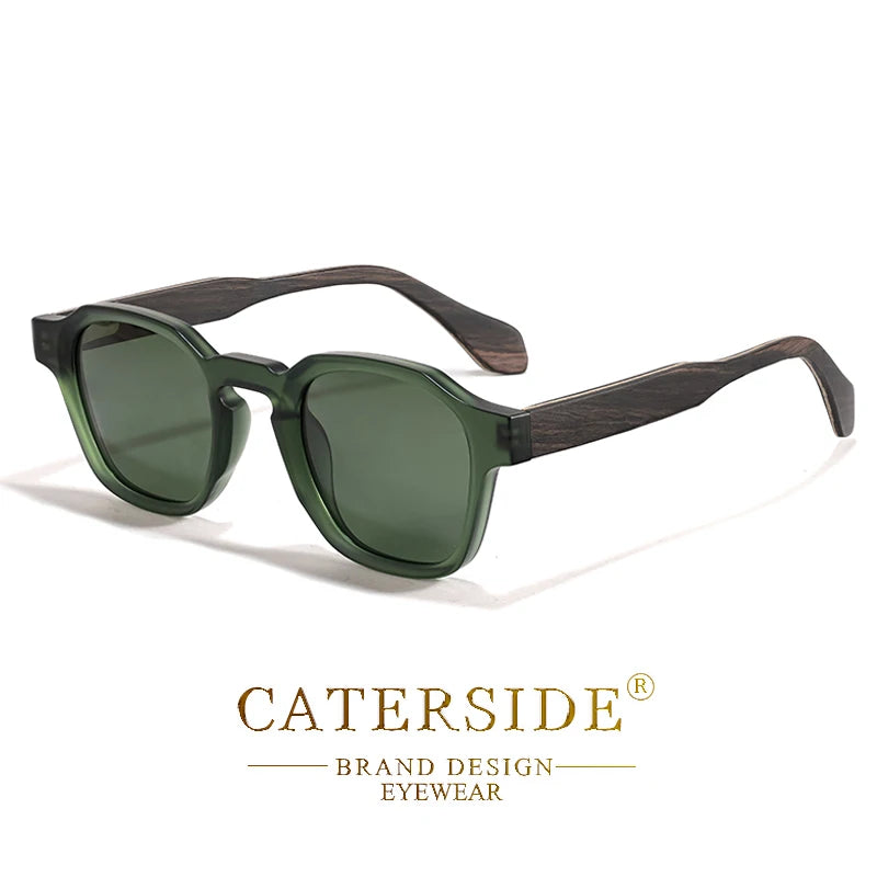 CATERSIDE Vintage Men Polarized Sunglasses Luxury Brand Design Solid Wood Leg Sun Glasses Women Driving Party Holiday Glasses