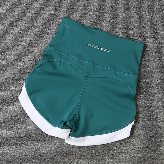 2024 New Color Contrast High Waist Sports Shorts Tight Elastic Peach Hip Training Fitness Yoga Hot Pants