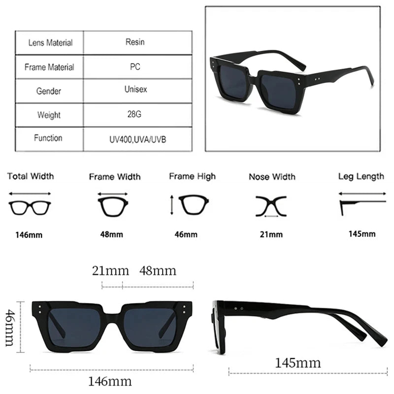 JNPCXI New Vintage Thick Leg Square Sunglasses Women Men Fashion Rice Nail Green Sun Glasses UV400