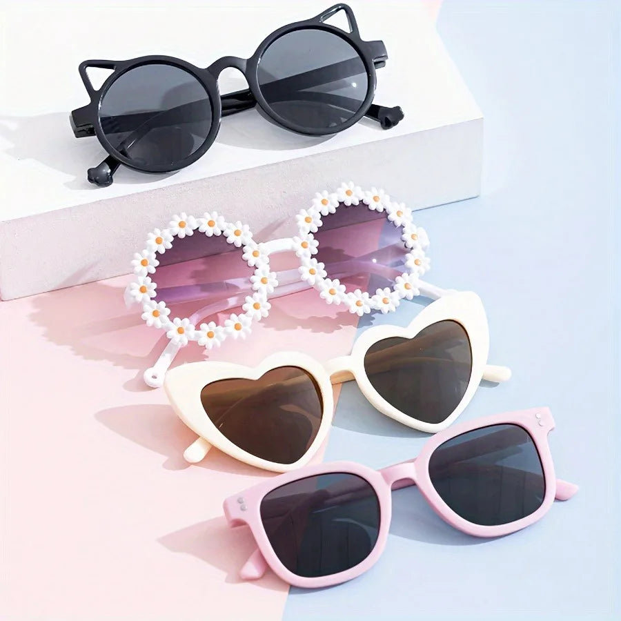 4pcs Cute Square Frame and Bear Ear Shaped Fashion Fashion Glasses
