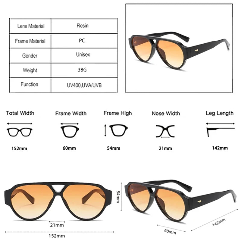 JNPCXI New Fashion Oversized Pilot Double Bridges Women Sunglasses Retro Rivets Men Red Green Shades UV400 Sun Glasses