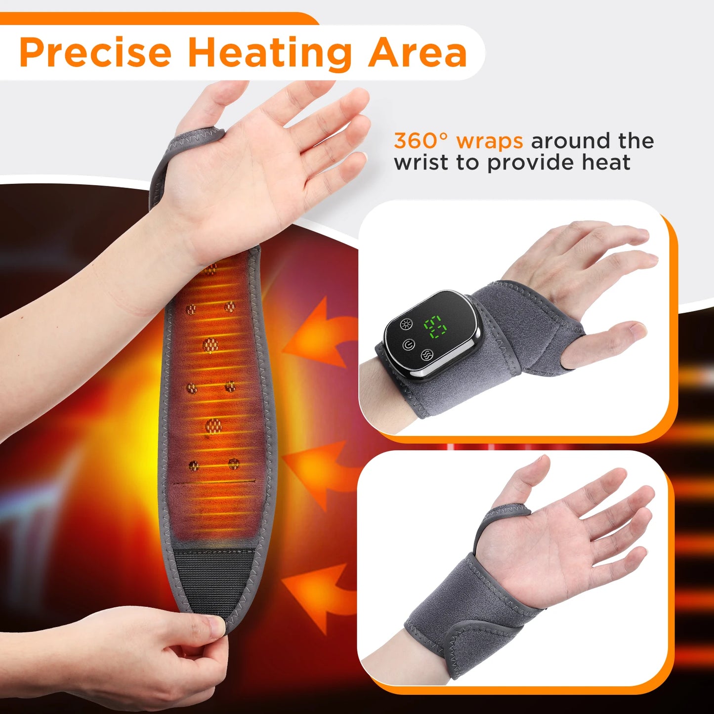 Eletric Heating Wrist Guard Protective Belt 3 Levels Adjustment Heated Rechargeable Thermal Hand Wristband With Support Plate